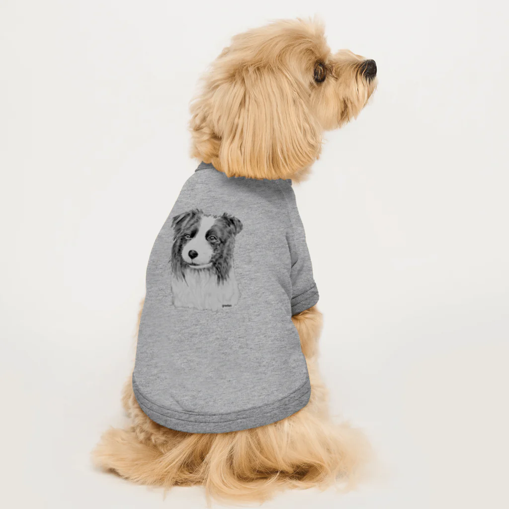 greetenのボーダーコリー　アート犬モノクロ ドッグTシャツ