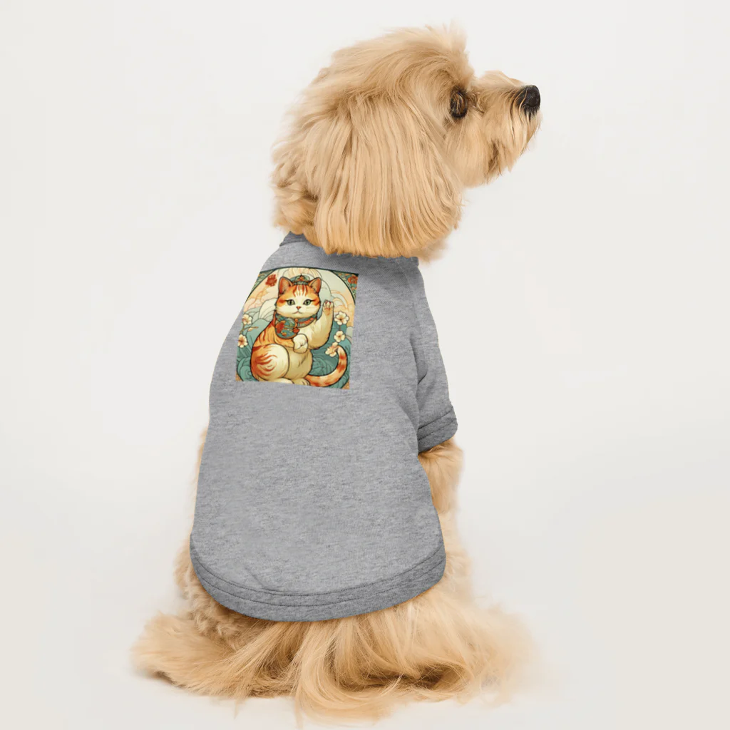 ゆまちゃんの開運雑貨屋さんのお客様を招く左手招き猫ミュシャ風 Dog T-shirt