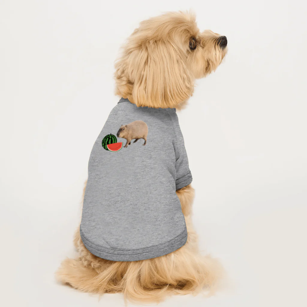 いきもの大好き！ほほえみフレンズのスイカが好きなカピバラ Dog T-shirt