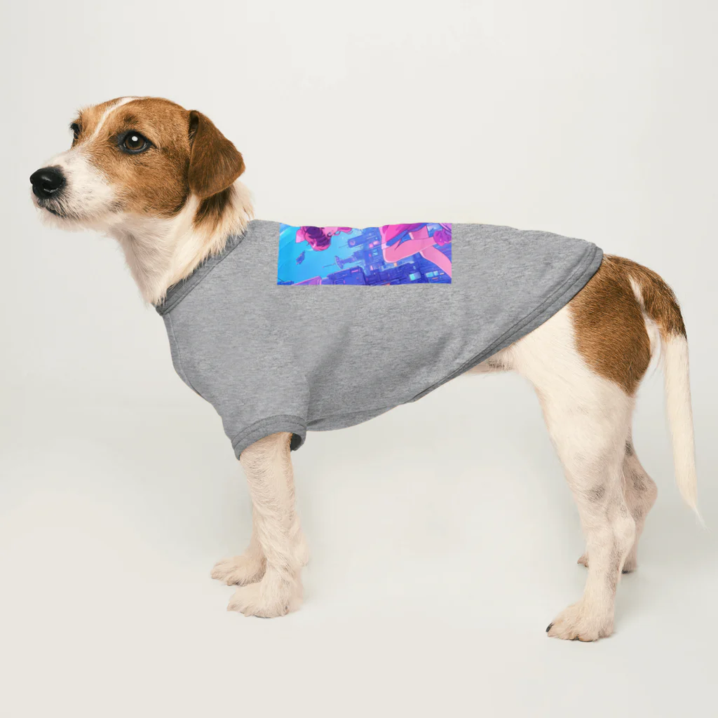 シロクマペンギンの昭和レトロアニメ風近未来ガール Dog T-shirt