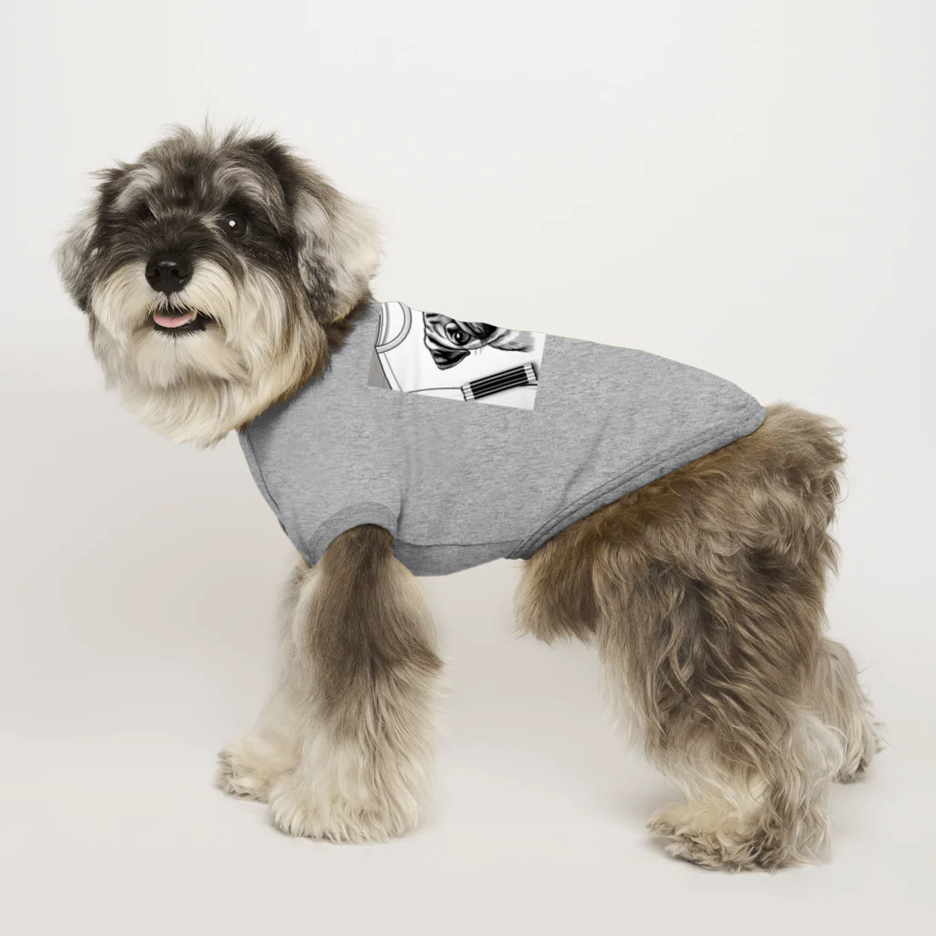 鼻ぺちゃ犬と和猫のパグの鉛筆画 Dog T-shirt