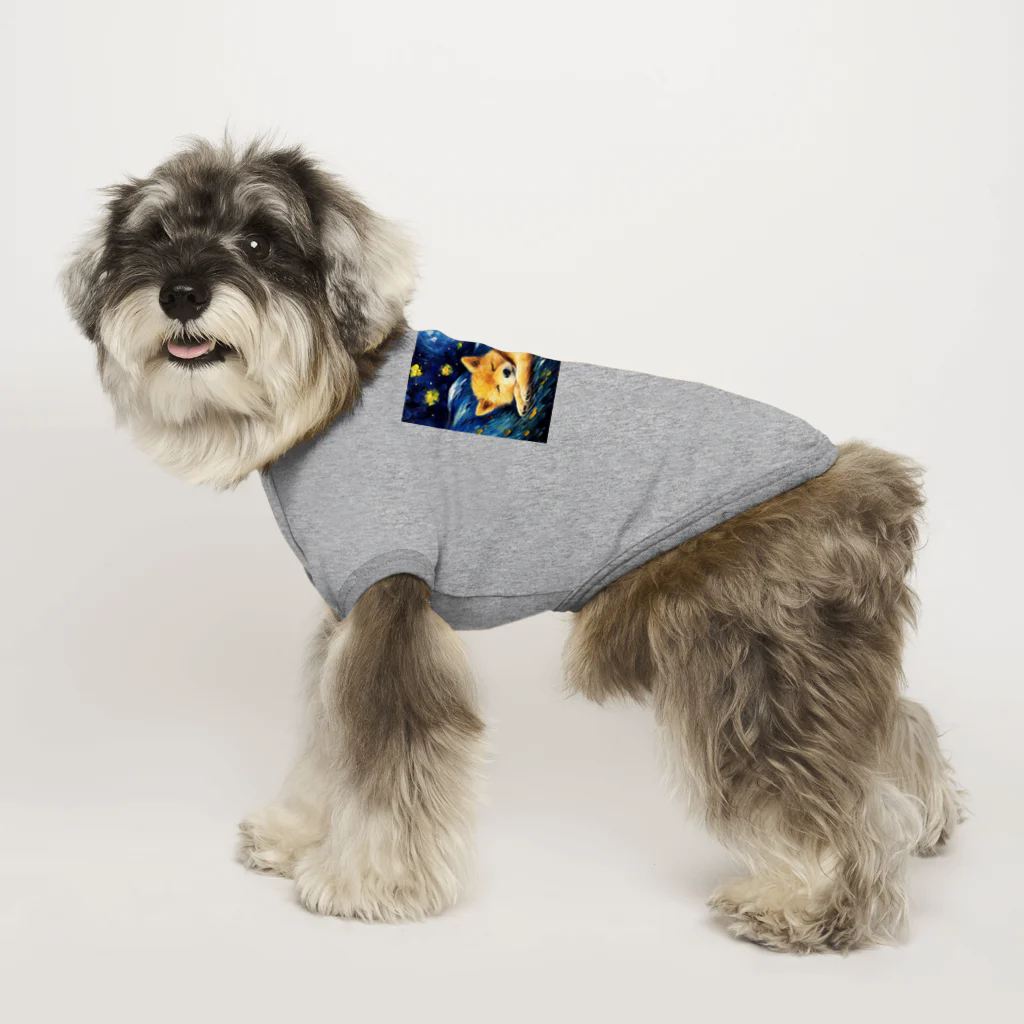 Dog Art Museumの【星降る夜 - 柴犬の子犬 No.1】 Dog T-shirt