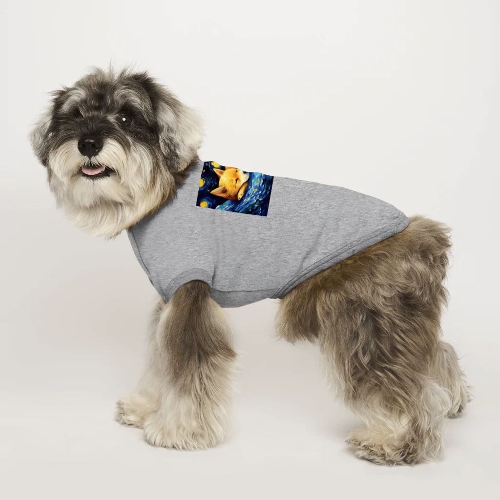 Dog Art Museumの【星降る夜 - 柴犬の子犬 No.3】 ドッグTシャツ