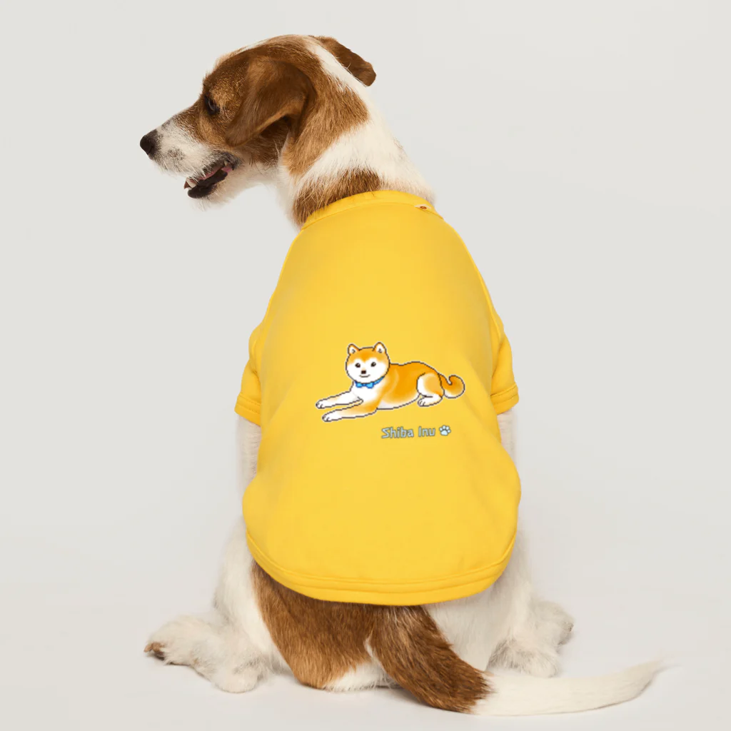 Shiba Inu Streetの水色の首輪をつけてゆったり座る柴犬のドット絵 ドッグTシャツ