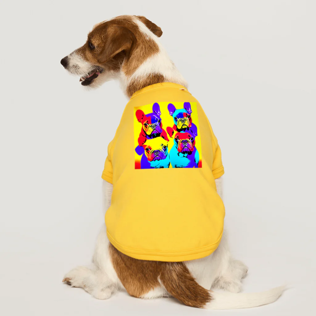 TakashiSのVivid Quartet of French Bulldogs Dog T-shirt