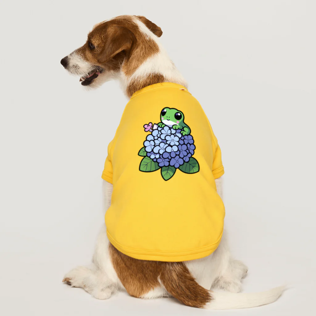 終わらない夢🌈のあじさいの花と🐸カエル君 Dog T-shirt