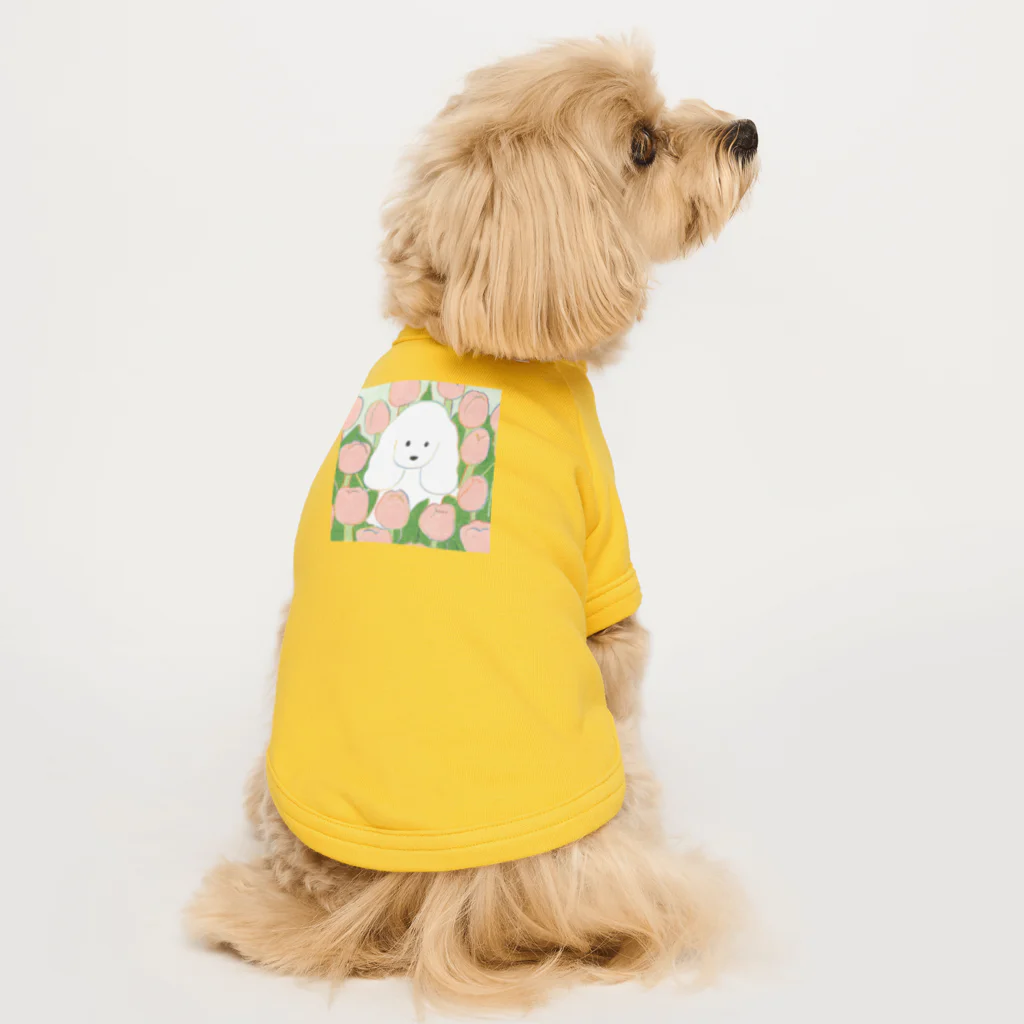 てらおかなつみの犬とチューリップ ドッグTシャツ