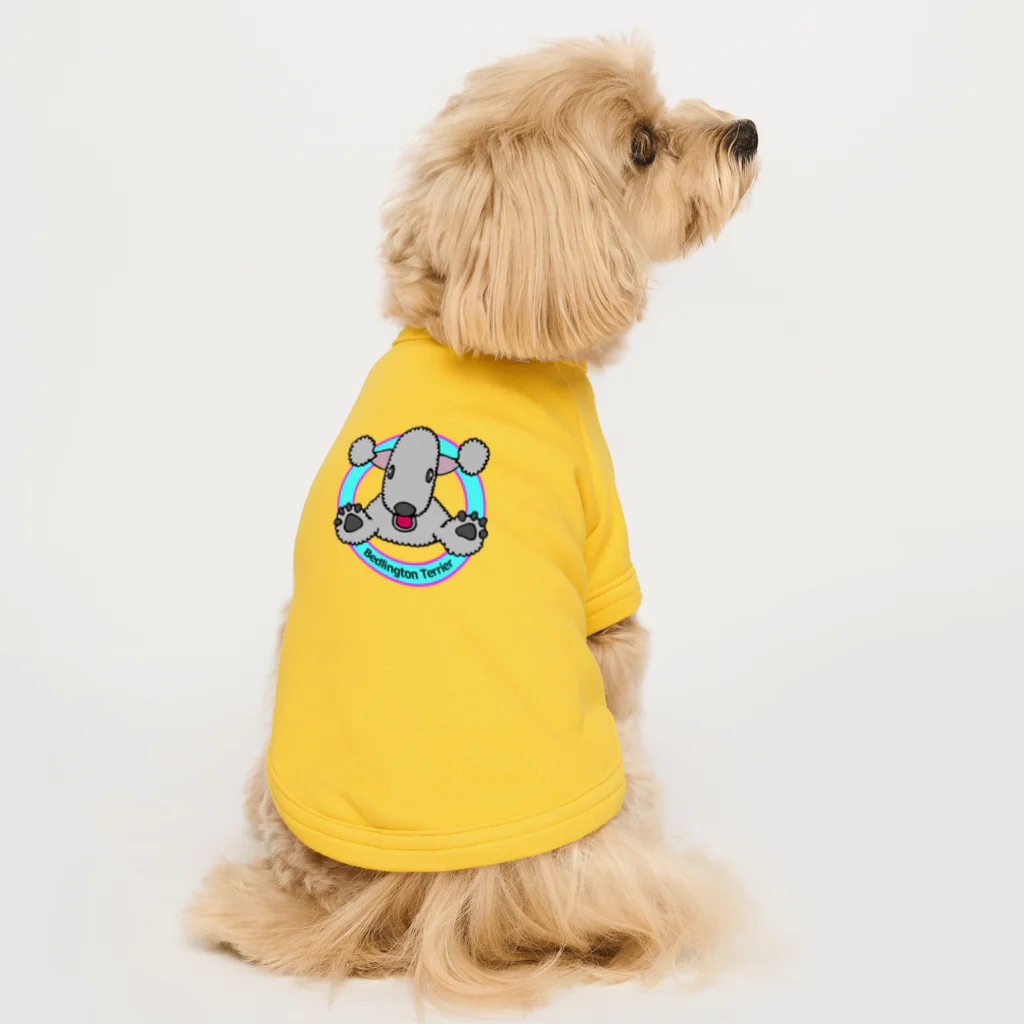 ベドリントンテリアのワホワホショップのベドエンブレム　ブルーver. Dog T-shirt