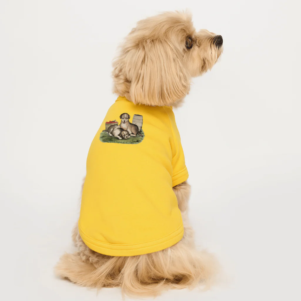 Saza-nami Antique designの２匹の犬 Dog T-shirt