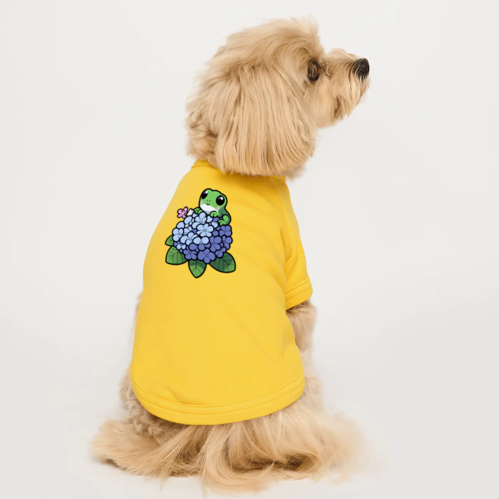 終わらない夢🌈のあじさいの花と🐸カエル君 Dog T-shirt