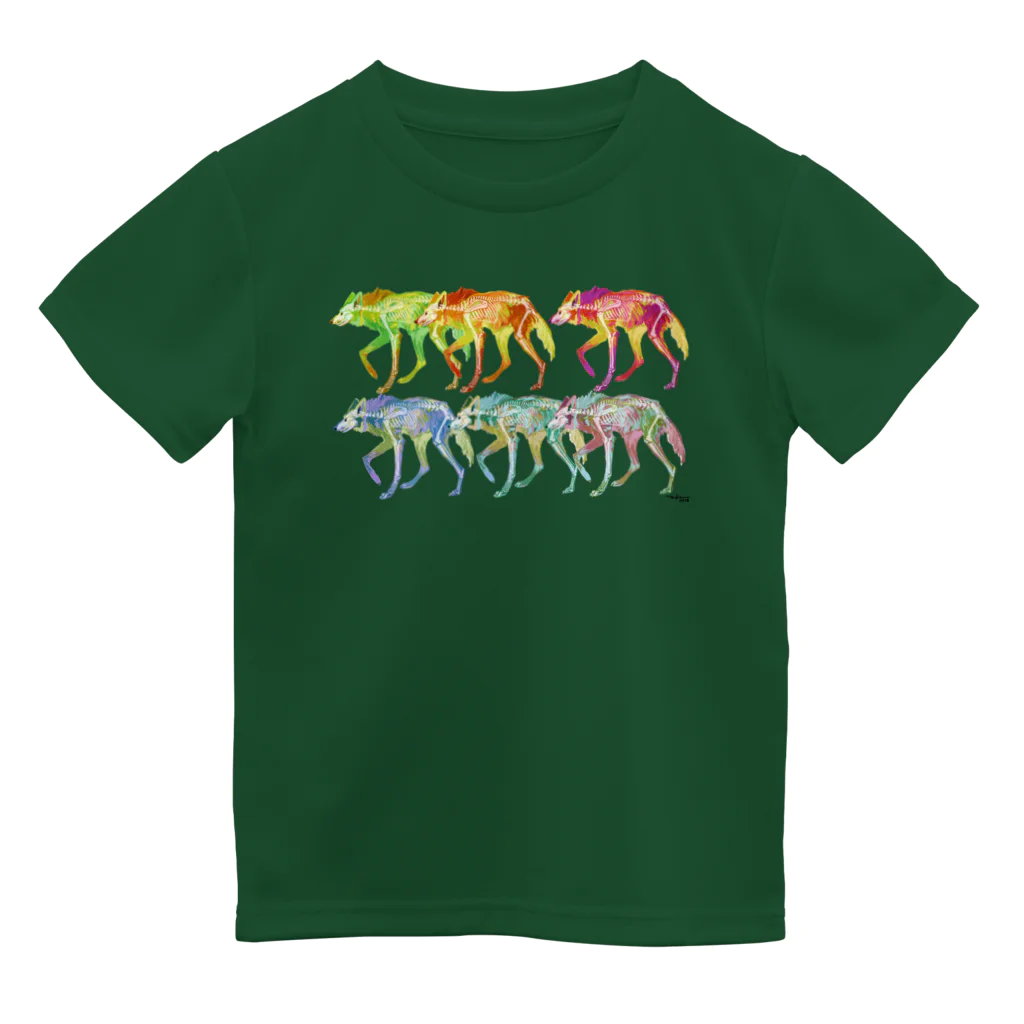 どうぶつのホネ、ときどきキョウリュウ。の６ひきのタテガミオオカミ ドライTシャツ