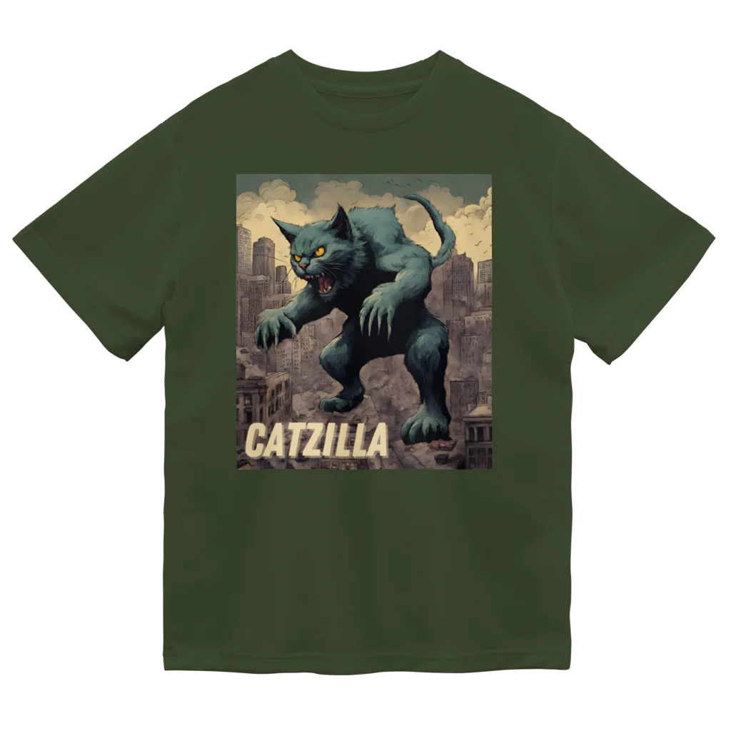HappyFaceMarketのゴジラになりたい猫 CATZILLA ドライTシャツ