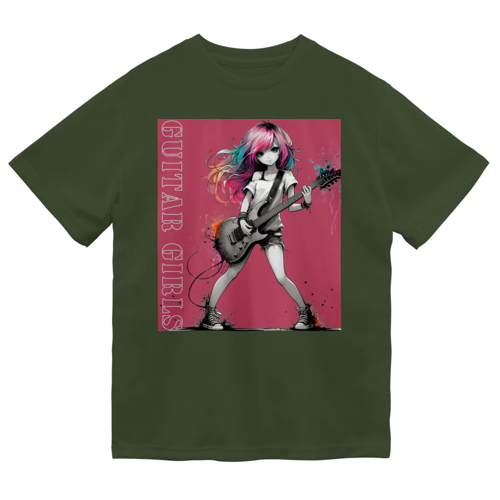 PALA's SHOP　cool、シュール、古風、和風、のGUITAR GIRLS1　pink１ ドライTシャツ