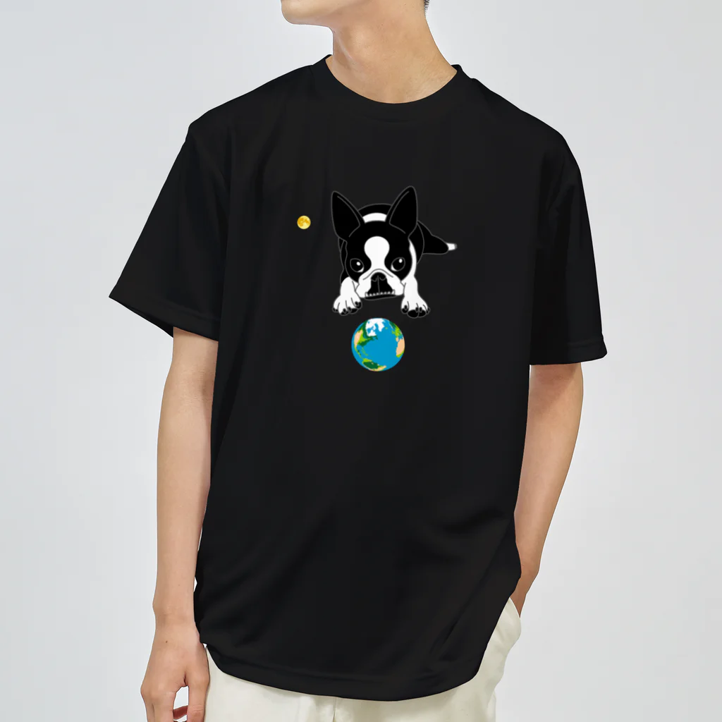 コチ(ボストンテリア)のボストンテリア(地球と月)[v2.8k] ドライTシャツ