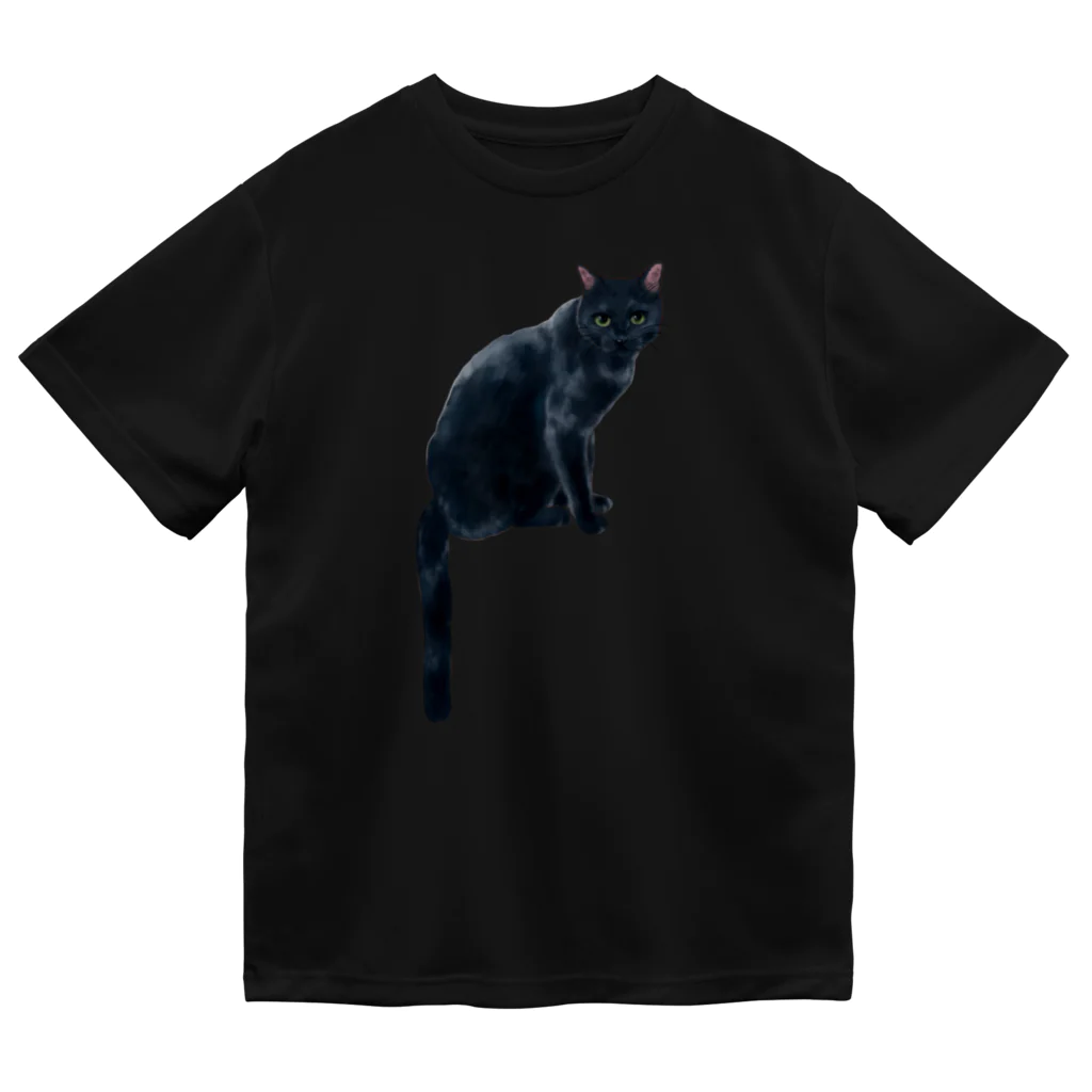 猫とやっし～ぃのアレコレのシッポだらんと黒猫ちゃん ドライTシャツ