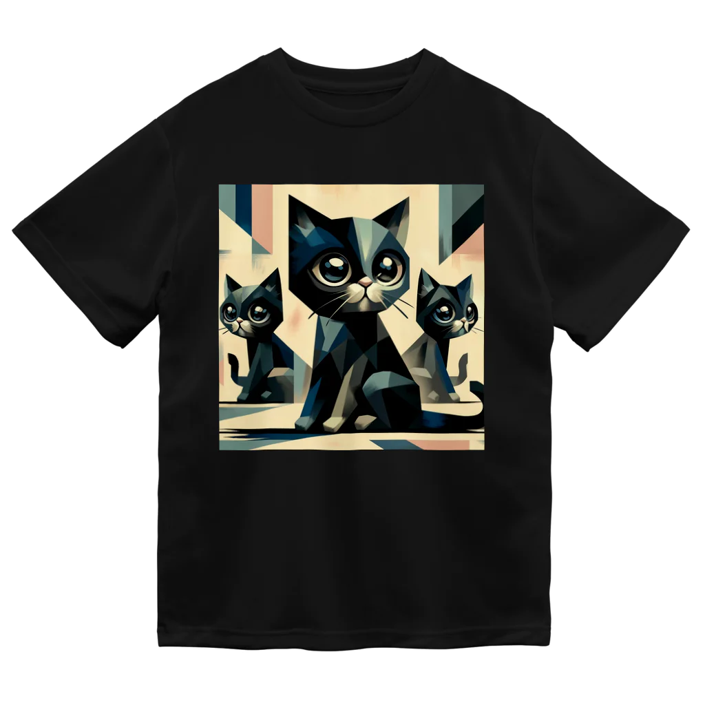 スタイル112の黒猫　キュビズム01 ドライTシャツ