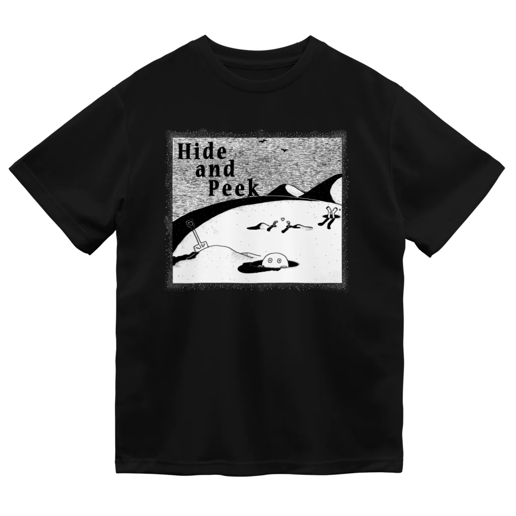 Planet EvansのHide and Peek 穴の中（背景白） Dry T-Shirt