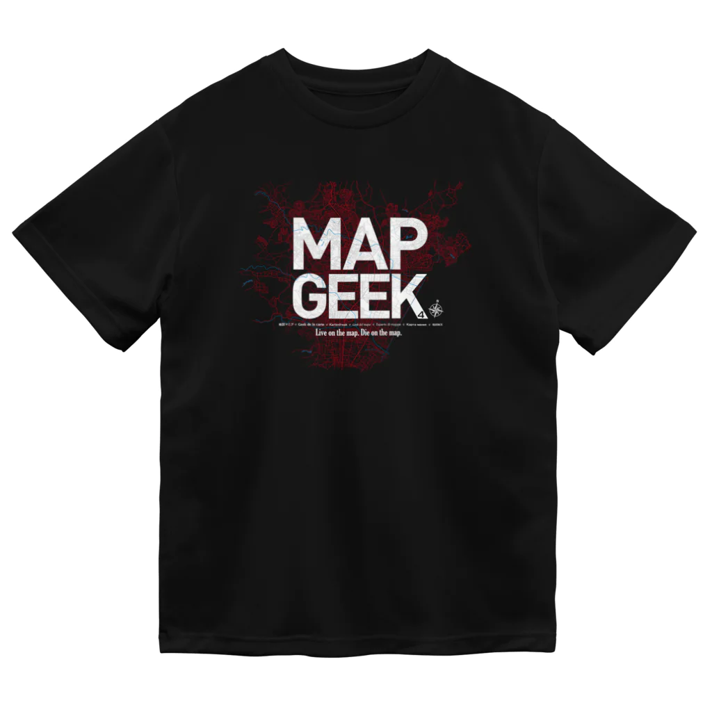 Graphic Design Works Quattroの地図マニア（MAP GEEK）・赤地図 ドライTシャツ