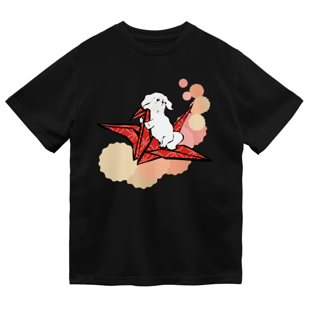 犬グッズの店しえるぶるーの折り鶴　ペキニーズ　赤 Dry T-Shirt