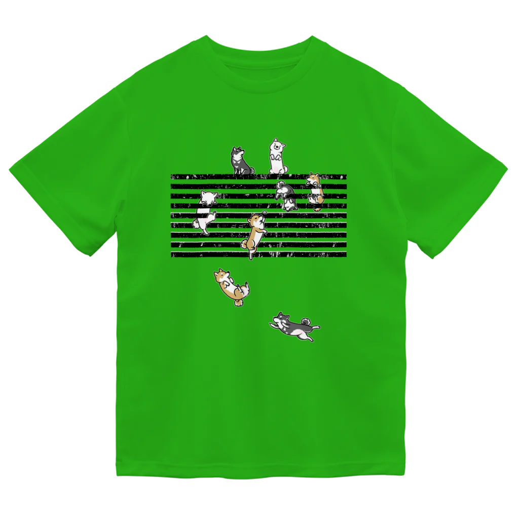 真希ナルセ（マキナル）のボーダーと戯れる柴犬（3色） Dry T-Shirt