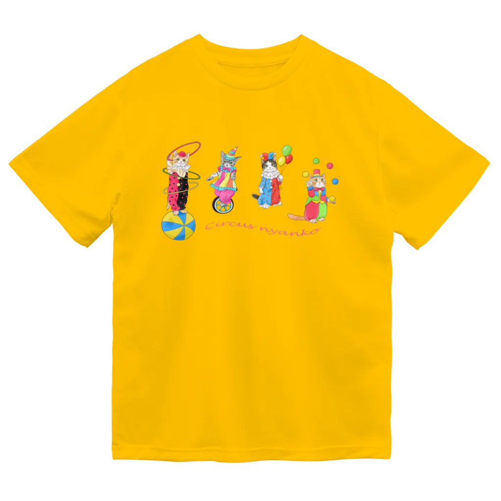 Ａｔｅｌｉｅｒ　Ｈｅｕｒｅｕｘのサーカスにゃんこ　４ピエロにゃんず ドライTシャツ