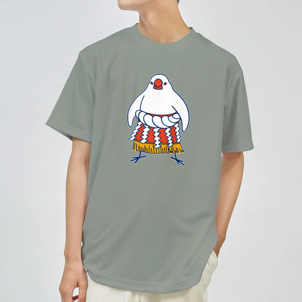 もしもしこちら文鳥のすもう文鳥よこづな　青ライン ドライTシャツ