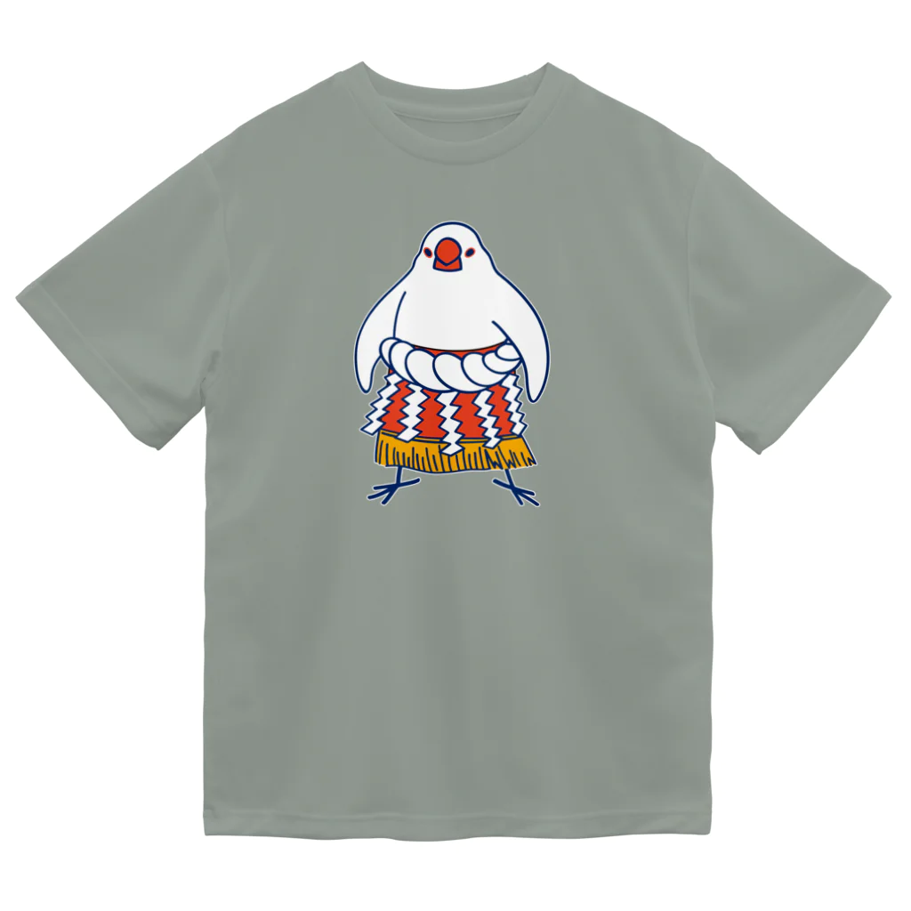 もしもしこちら文鳥のすもう文鳥よこづな　青ライン ドライTシャツ