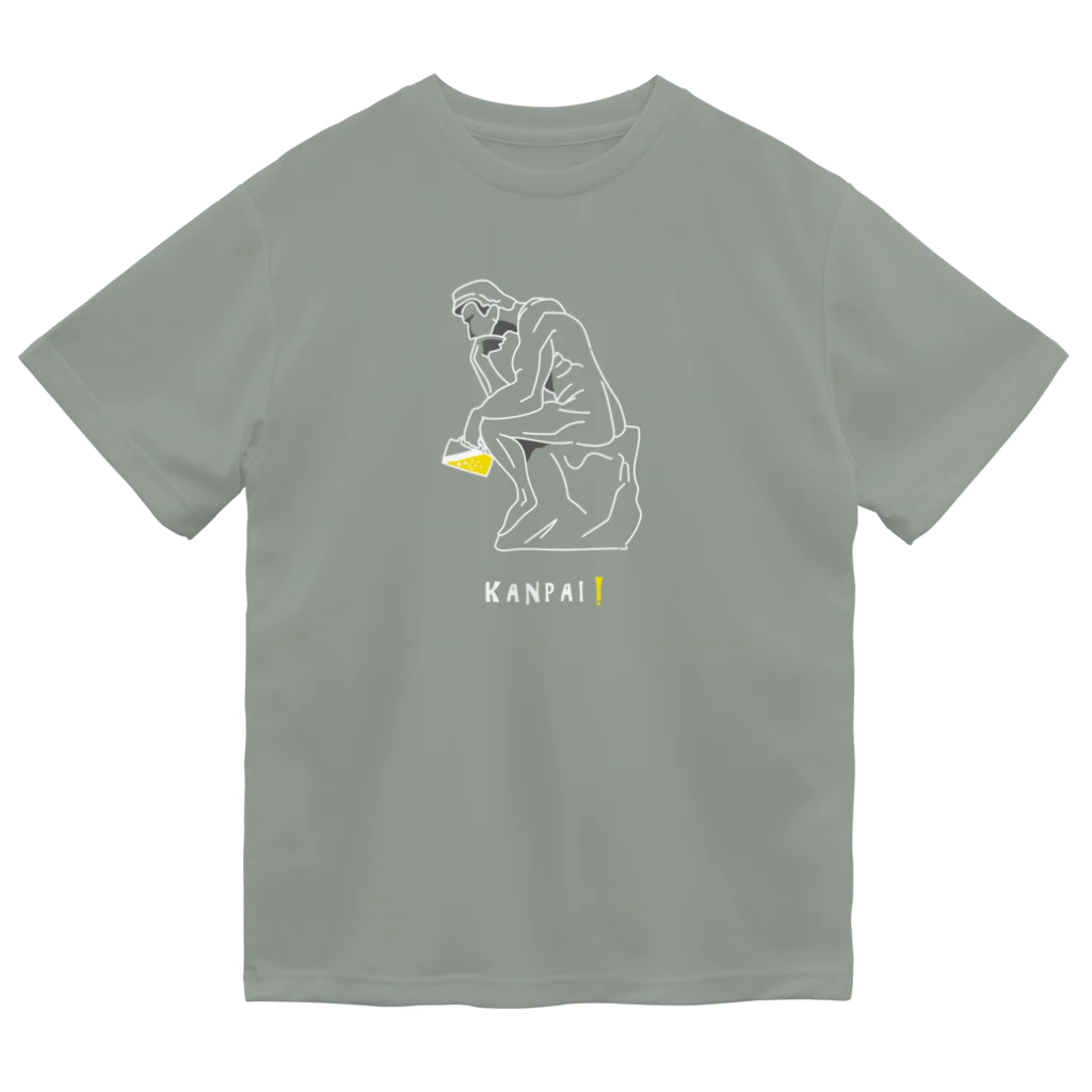 ビールとアート TM-3 Designの彫刻 × BEER（考える人）白線画 Dry T-Shirt