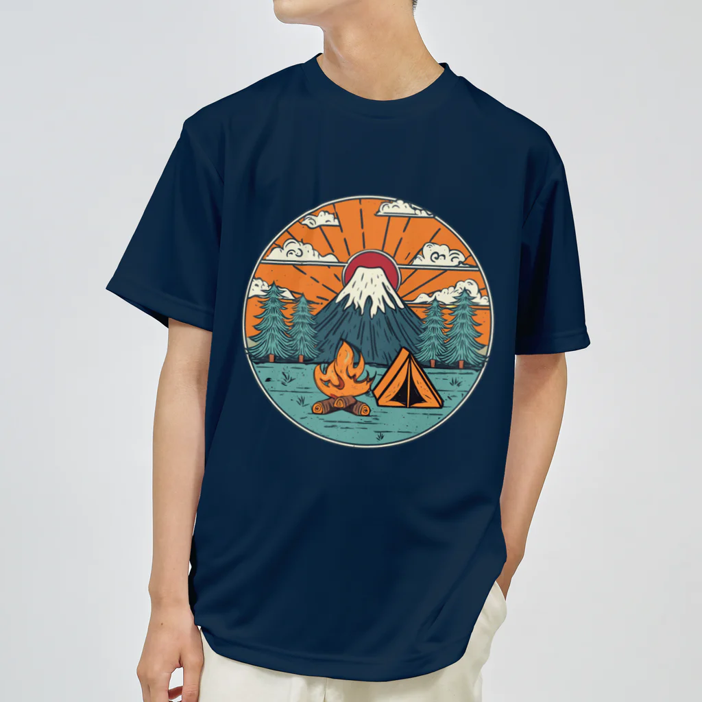 akicamの富士山とキャンプ ドライTシャツ