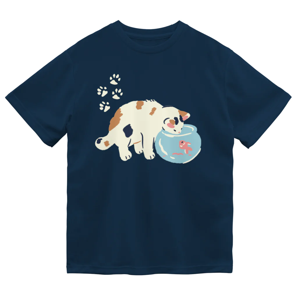 honeycombのねこと金魚 ドライTシャツ