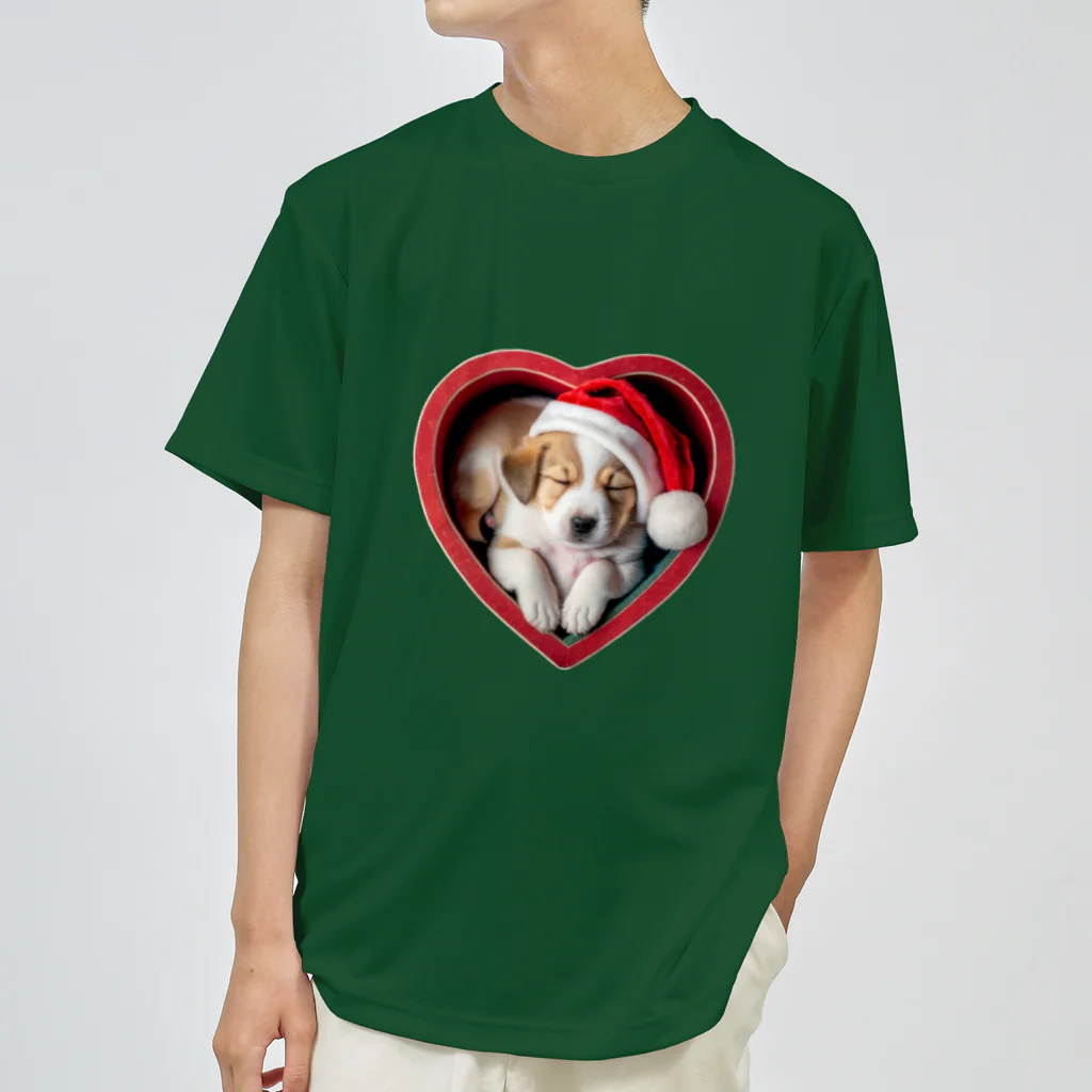 saitosekaiのクリスマスの癒しの子犬 ドライTシャツ