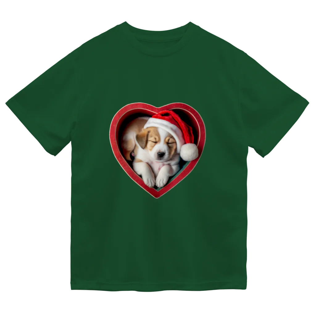 saitosekaiのクリスマスの癒しの子犬 ドライTシャツ