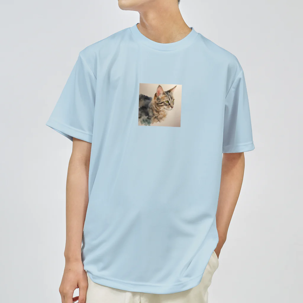 OkometoOmochiの横向き猫 ドライTシャツ
