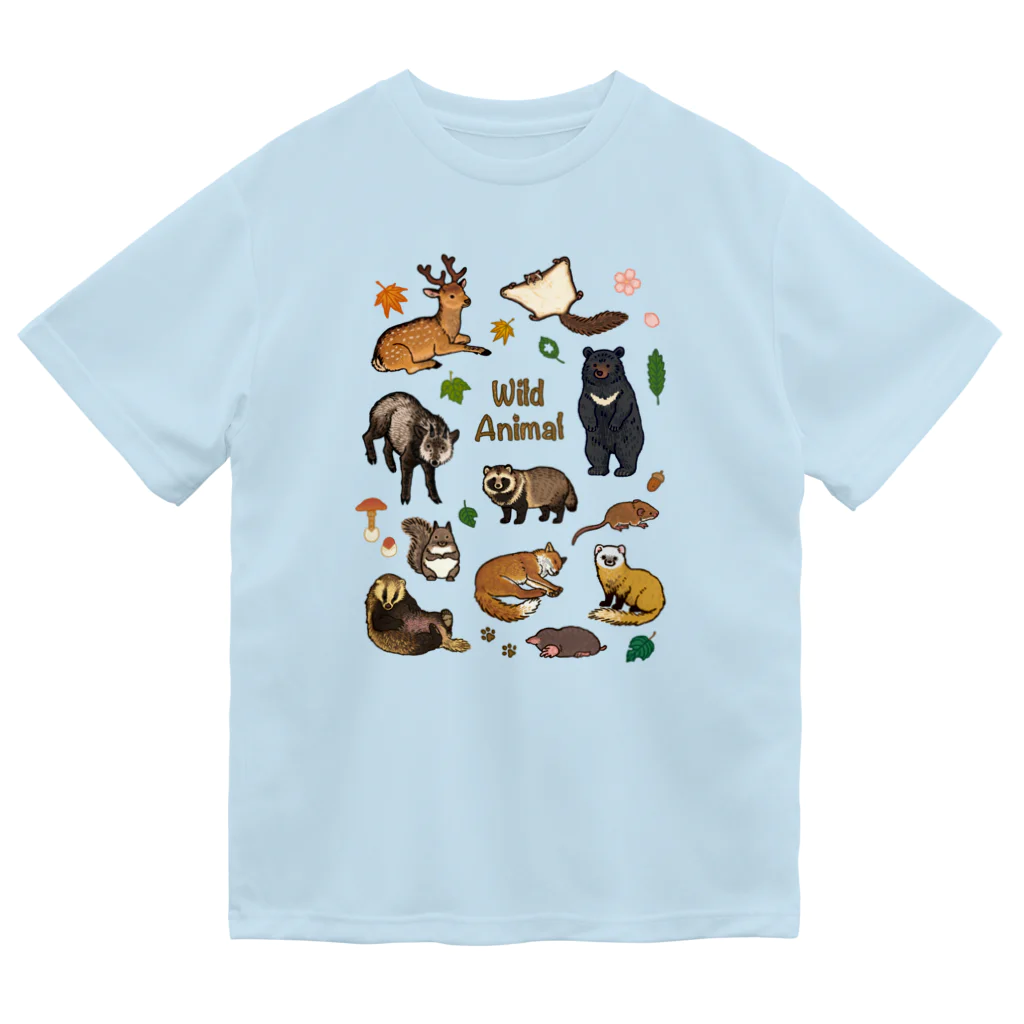 ちなきのこの野生動物たち ドライTシャツ