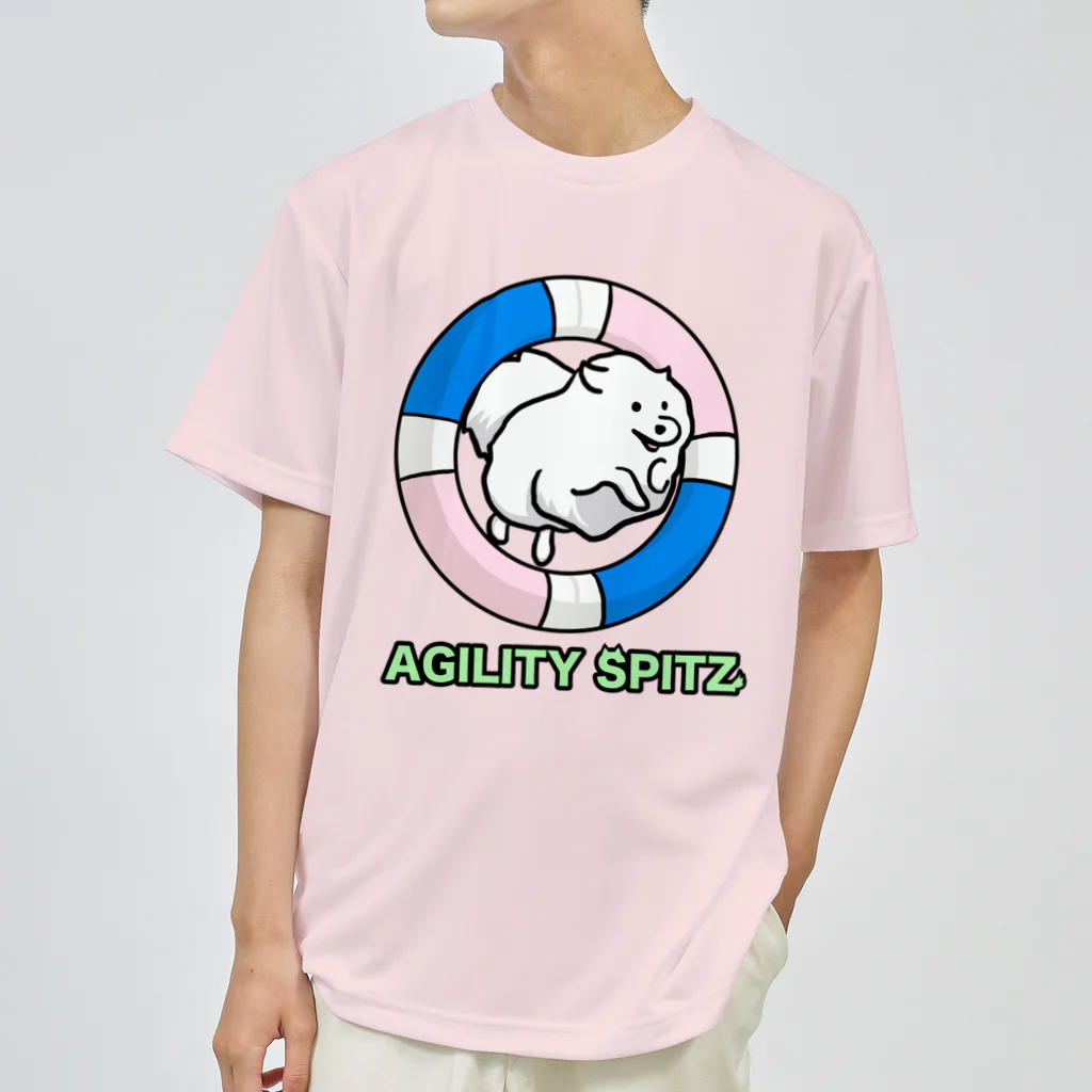 ehime@けだま&もち＆すみのAGILITY SPITZ「ぴょ〜んと飛ぶよ」 ドライTシャツ
