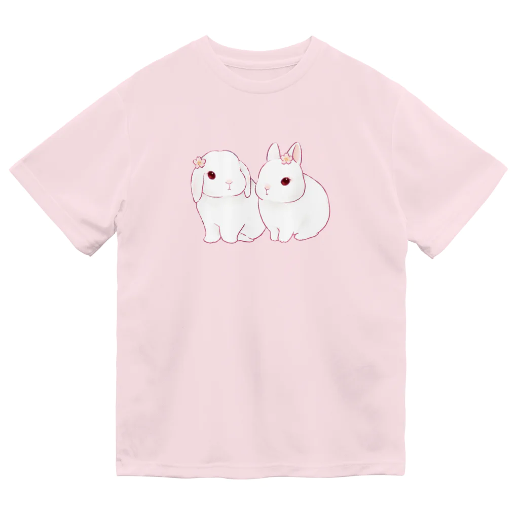 ECLAIR BUNNYの桜の花と白うさぎ（たちみみとたれみみ） ドライTシャツ