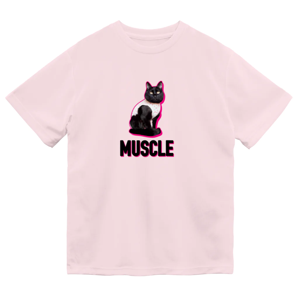 保護猫支援ショップ・パール女将のお宿のマッスルニャンコ ドライTシャツ