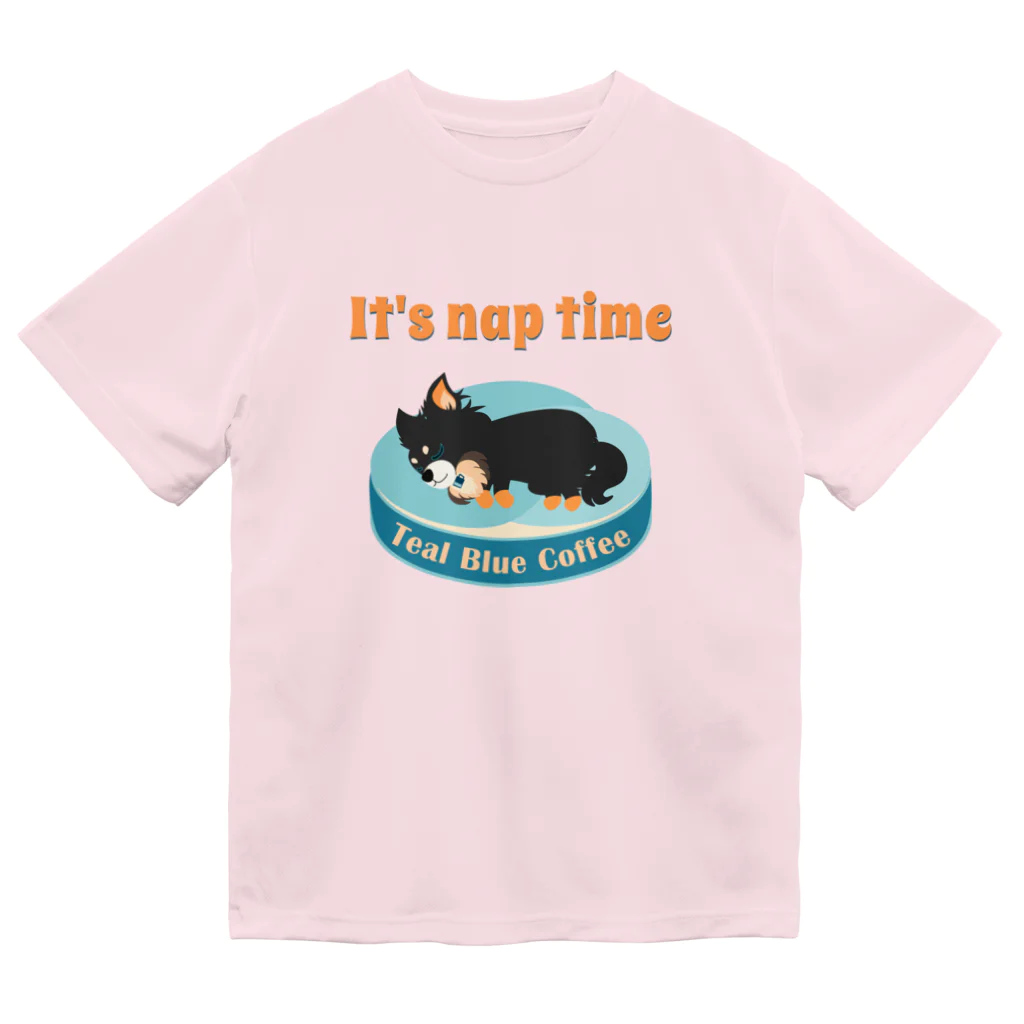 Teal Blue Coffeeのお昼寝の時間　-puppy teal- Dry T-Shirt