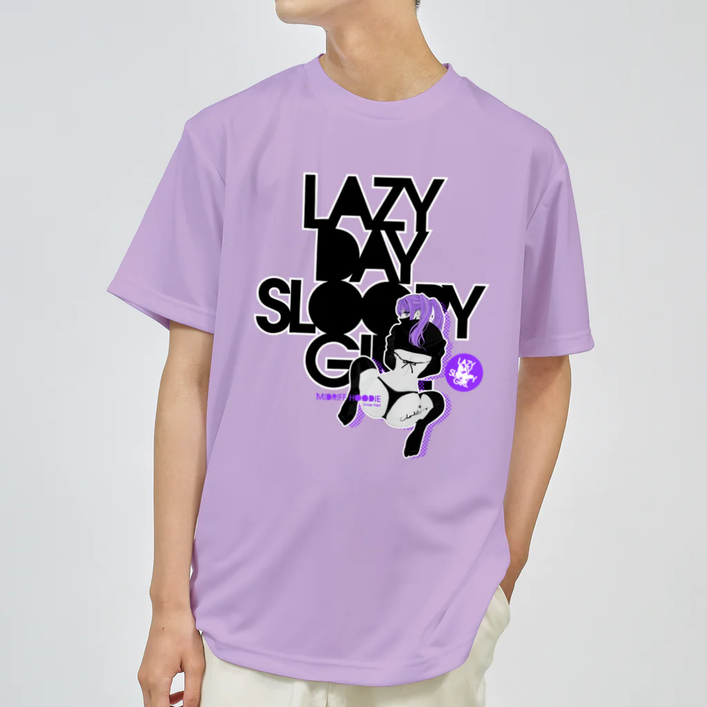 loveclonesのLAZY DAY SLOOPY GIRL 0574 ブラックフーディー女子 エロポップ ロゴ ドライTシャツ