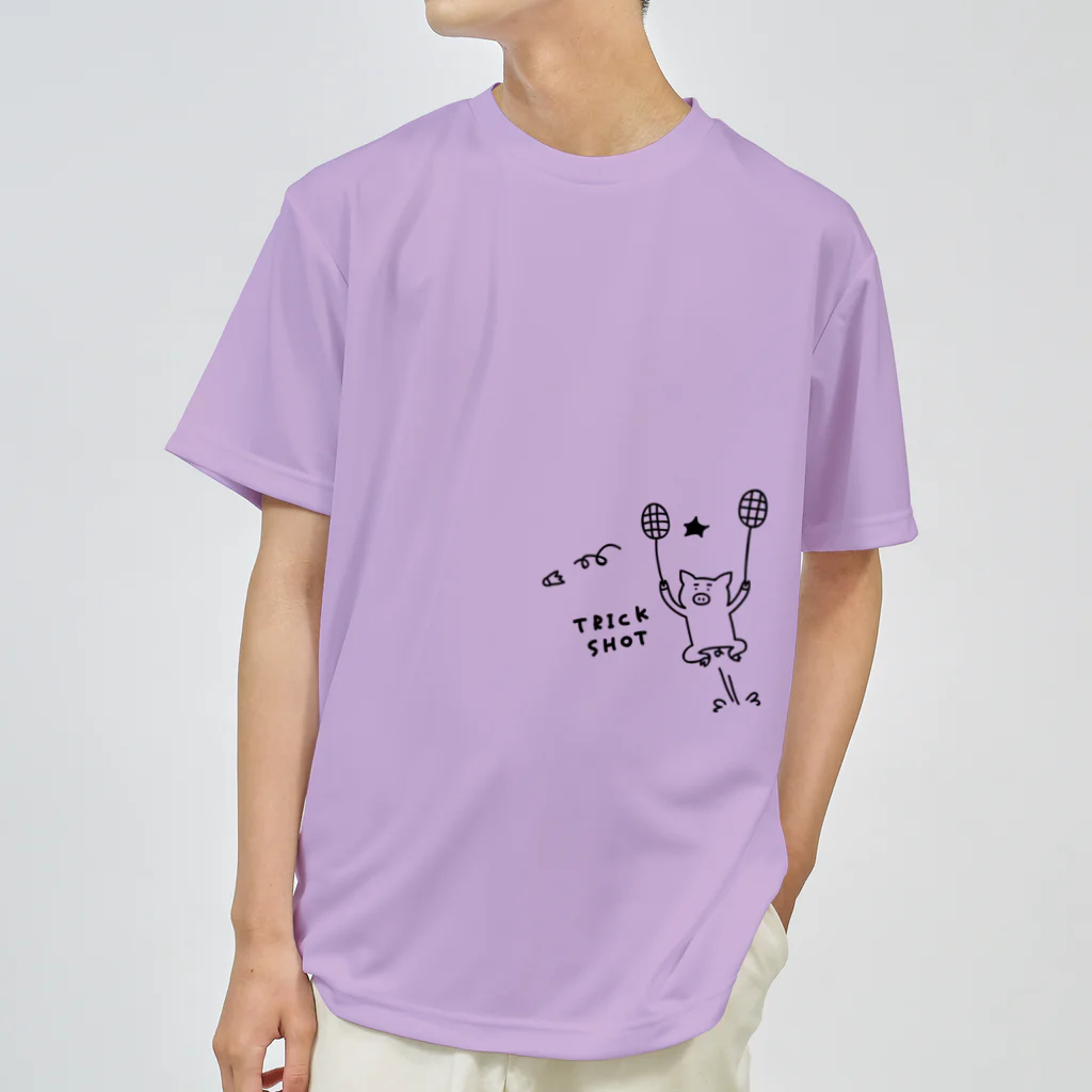 PokuStarのバドミントン　トリックショットのブタ ドライTシャツ