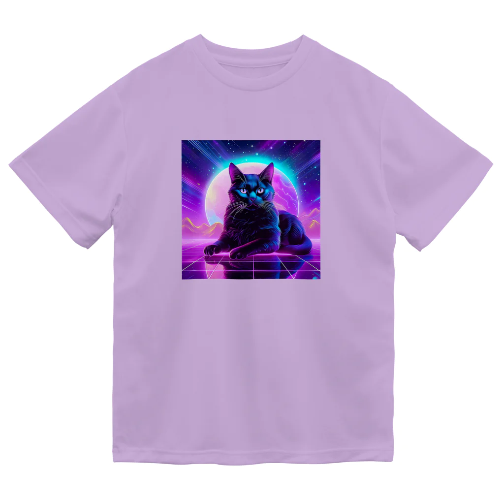 黒猫ファブリックのBlack Cat in The VaporWave World.(蒸気波世界のクロネコ) ドライTシャツ