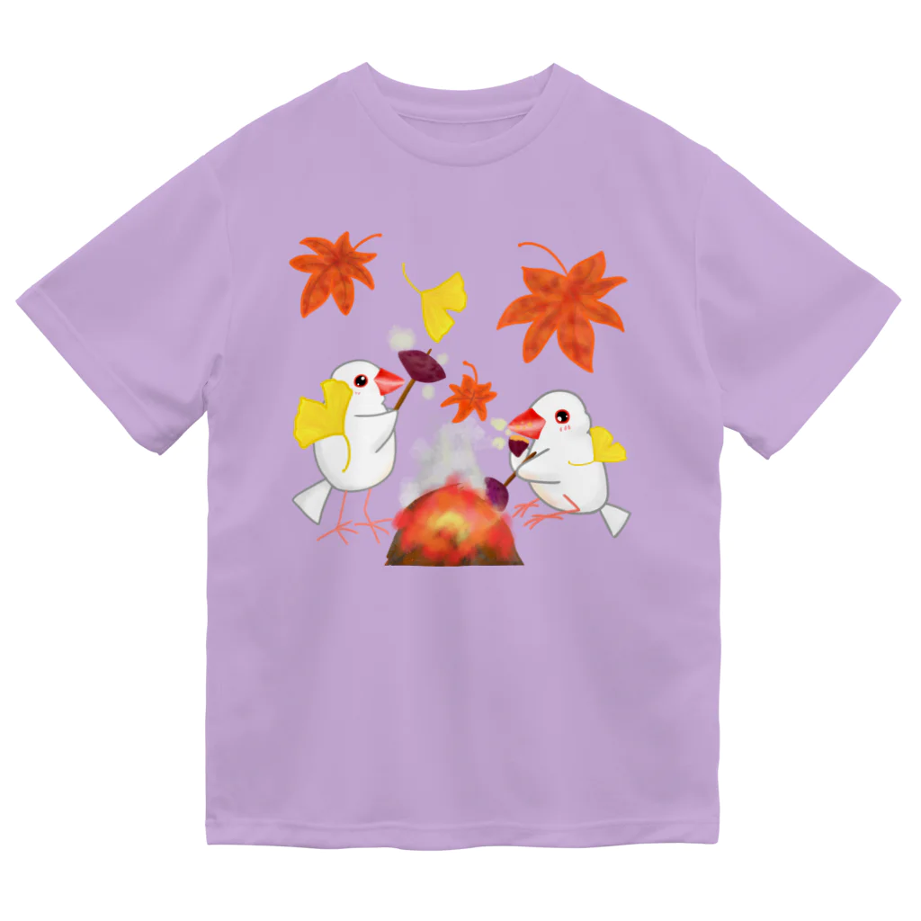 Lily bird（リリーバード）の落ち葉と焼き芋と文鳥ず ドライTシャツ