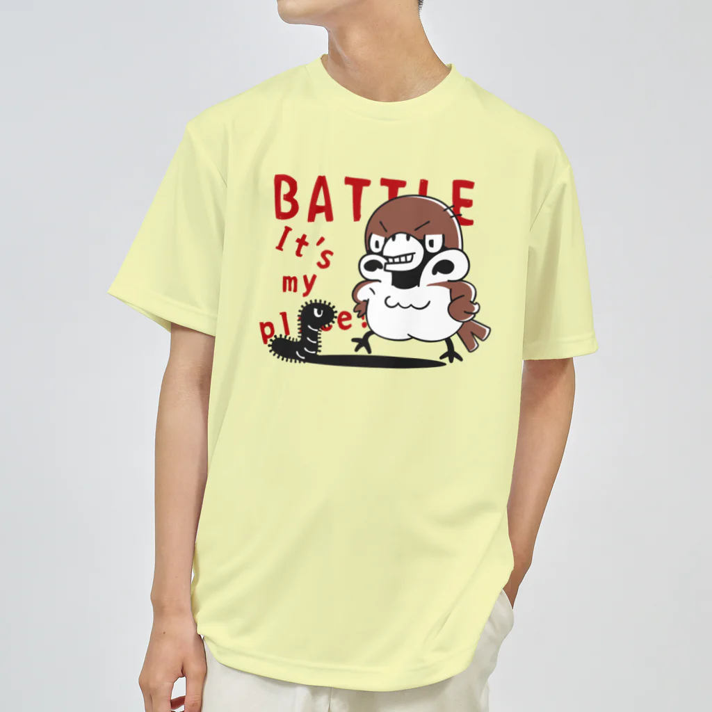 イラスト MONYAAT のスズメがちゅん　BATTLEちゅん ドライTシャツ