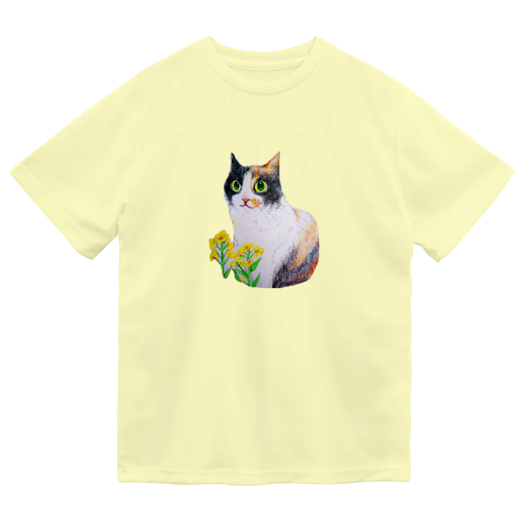 harupink🌸ペット似顔絵illustの三毛猫と菜の花 ドライTシャツ