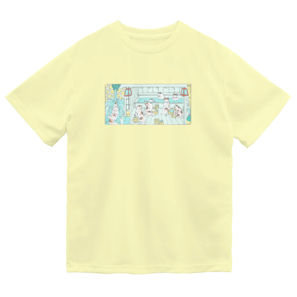 温泉グッズ@ブーさんとキリンの生活の猫の温泉（カラー） Dry T-Shirt