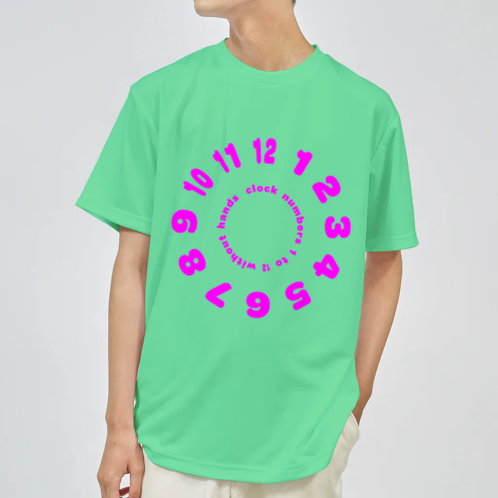 PyriteDesignのclock numbers 1 to 12 without hands【Tshirt】【Design Color : Pink】【Design Print : Front】 ドライTシャツ