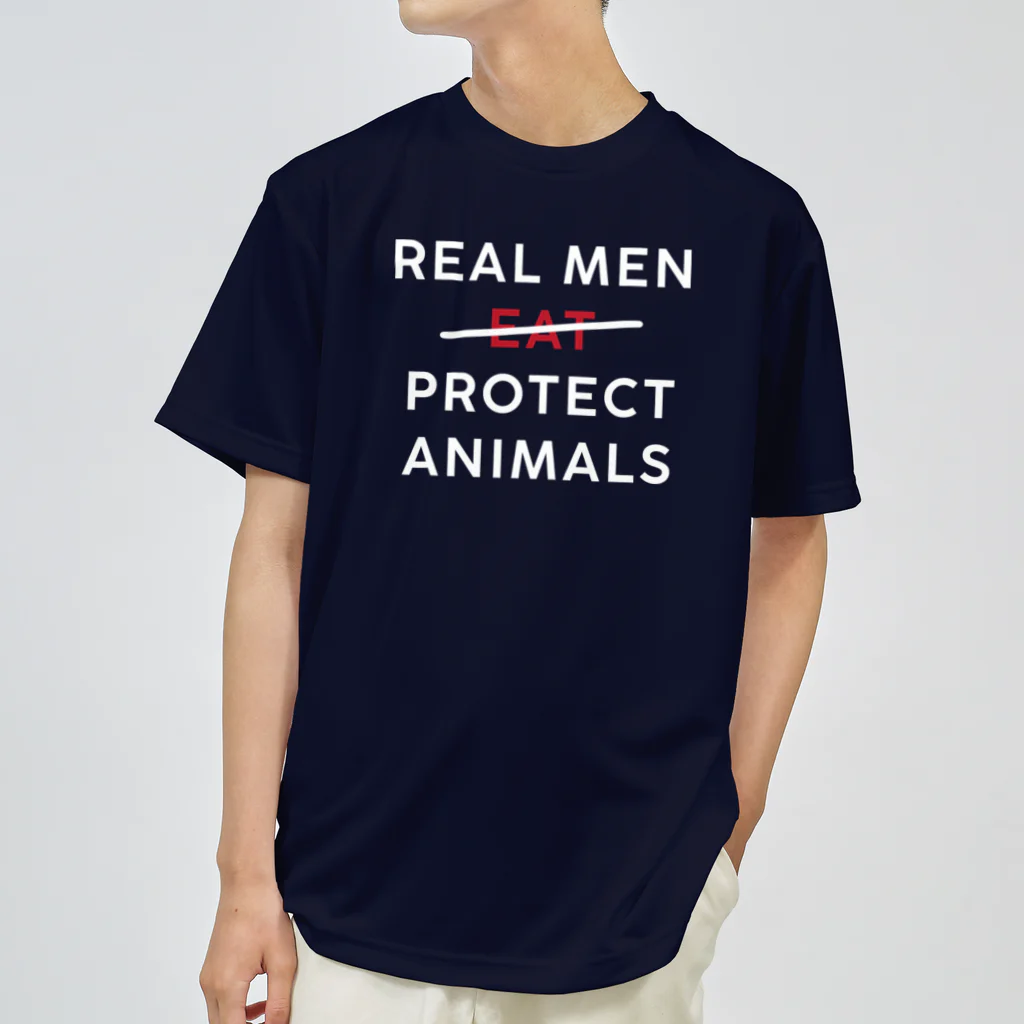 Let's go vegan!のReal men protect animals ドライTシャツ
