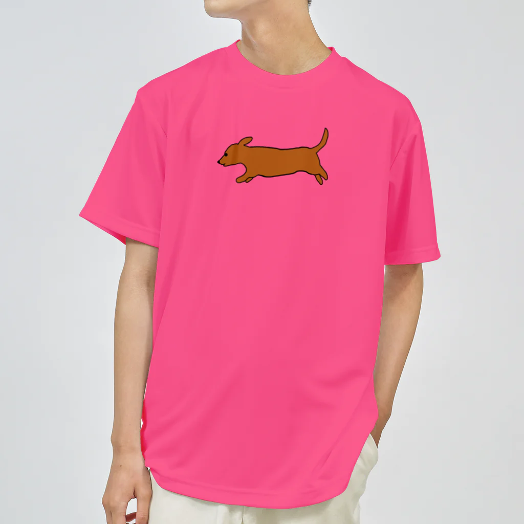 CHOSANAの走る犬 ダックス ブラウン（レッド） Dry T-Shirt