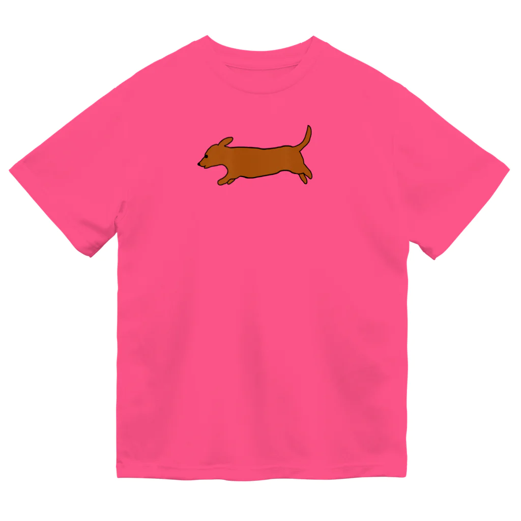 CHOSANAの走る犬 ダックス ブラウン（レッド） ドライTシャツ