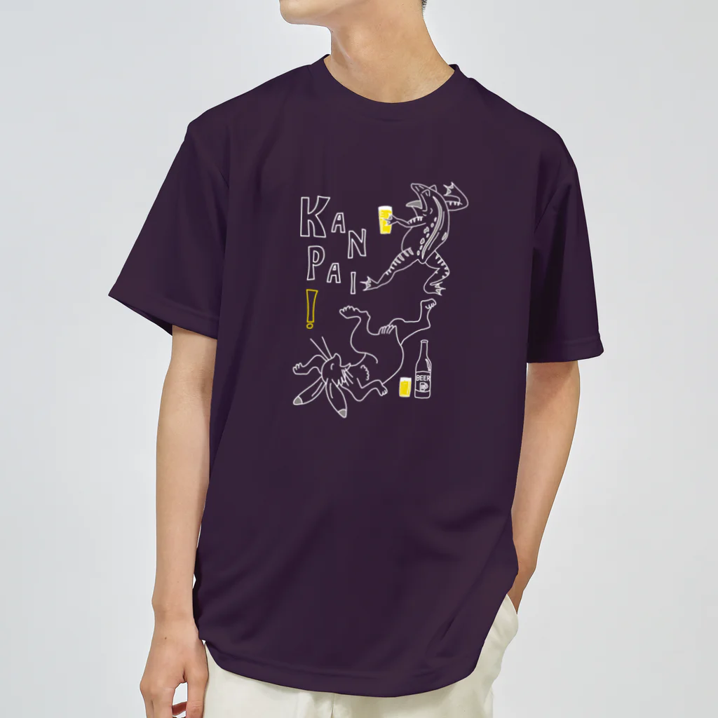 ビールとアート TM-3 Designの名画 × BEER（鳥獣戯画）ロゴ賑やかver.白線画 Dry T-Shirt